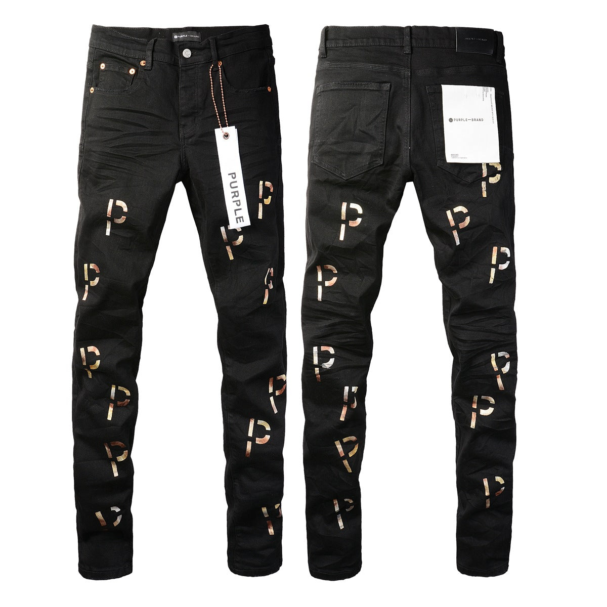 Nouveau jean déchiré à la mode avec impression de lettres noires et personnalité vintage 