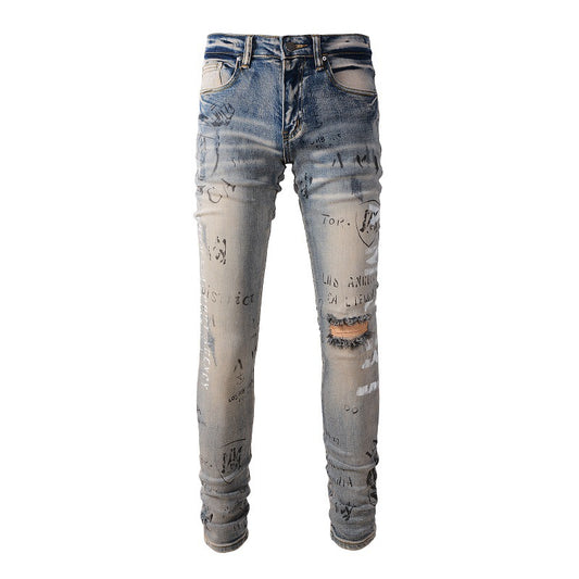 869 Fashion Street Spray Paint Lettre colorée Denim Coton Jeunesse Jeans Slim 