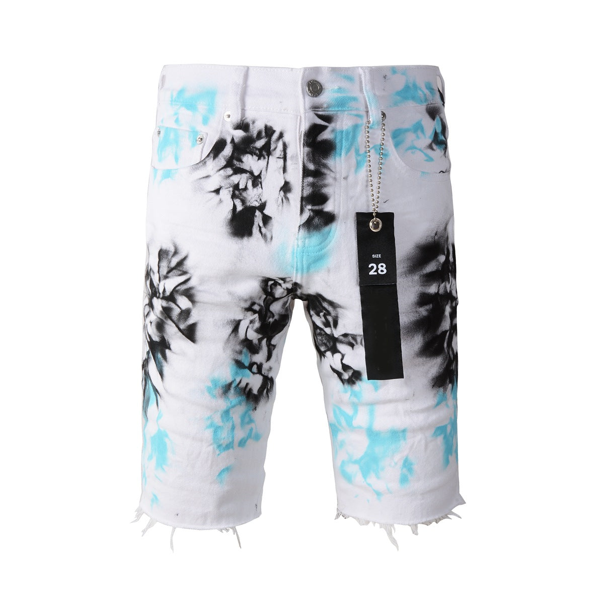 Short en jean blanc imprimé tie-dye 5065 avec un design élégant et unique 