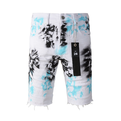 Short en jean blanc imprimé tie-dye 5065 avec un design élégant et unique 