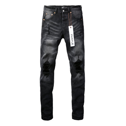 2024 New Fashion Men Black Jeans Distressed Hole Unique Personality