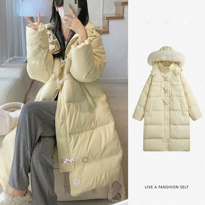 Doudoune d'hiver pour femme, longueur genou, coupe ample, duvet de canard blanc