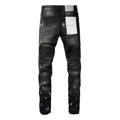 Pantalones vaqueros morados de la marca High Street con pintura negra desgastada 9002 7025