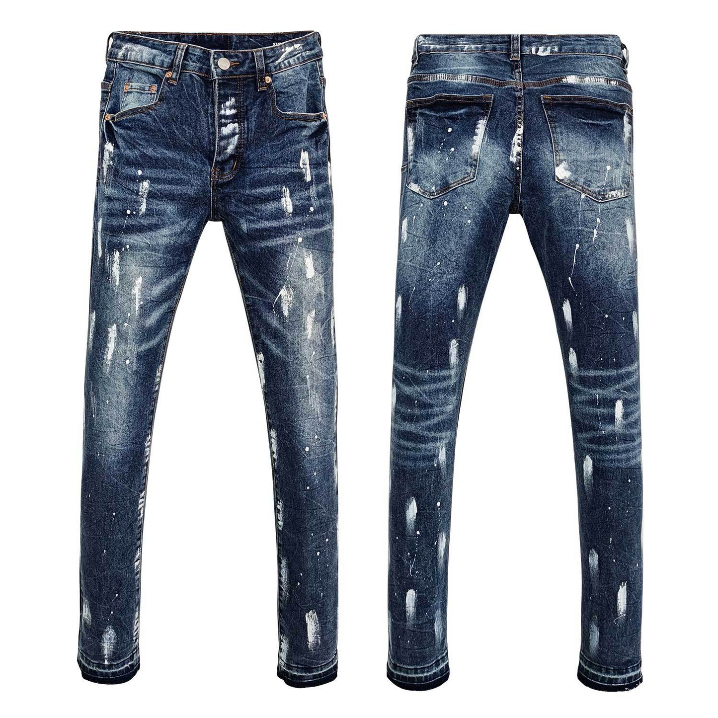 Premium Medium Blue Flared Jeans for Men - Trendy Distressed Ripped Design & Faded Whiskers