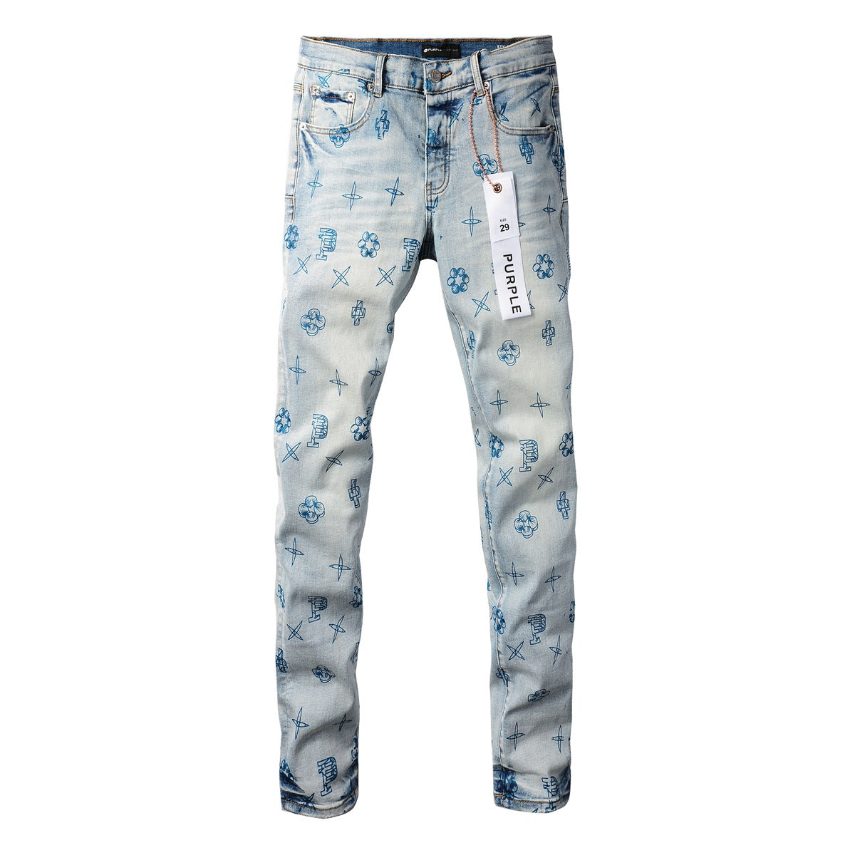 Pantalon en denim bleu tendance 9063 avec détails d'impression uniques pour un look avant-gardiste 