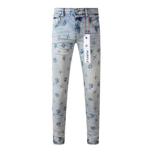 Pantalones vaqueros azules de moda 9063 con detalles de estampado únicos para un look vanguardista 