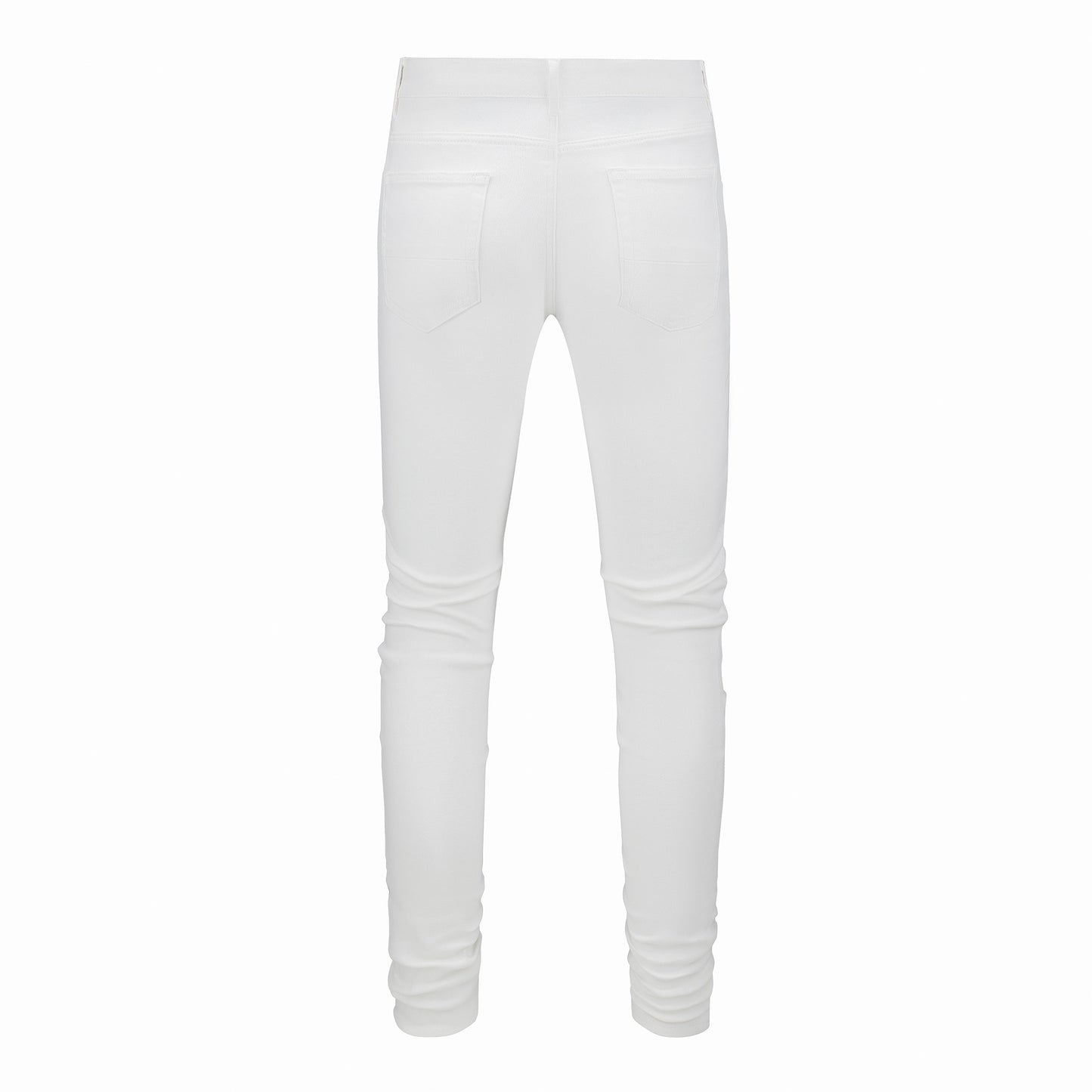 Men's Tight Fit White Jeans with Rhinestone and Patchwork for Street Style