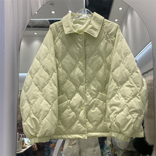 Chaqueta de plumón, suelta, Rhizoar, con solapa, para mujer, invierno, plumón de pato blanco