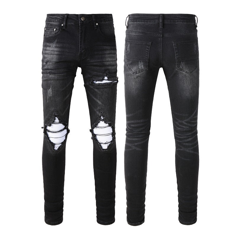 Classic Retro Washing Water Ripped Denim Men and Women The Same Style, Men's Stacking Denim Casual