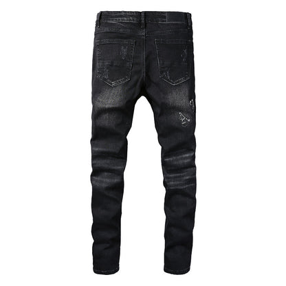 829 European and American Street Tide Ripped Patch Jeans High Street Trendy Men Splicing Slim Pants Jeans