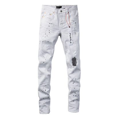 White Ink Spot Vintage Personality Fashion Ripped Jeans