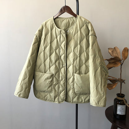 Chaqueta de plumón, plumón de pato blanco, ropa de mujer, invierno, suelta, cuadros rómbicos