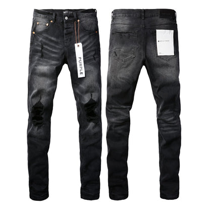 2024 New Fashion Men Black Jeans Distressed Hole Unique Personality