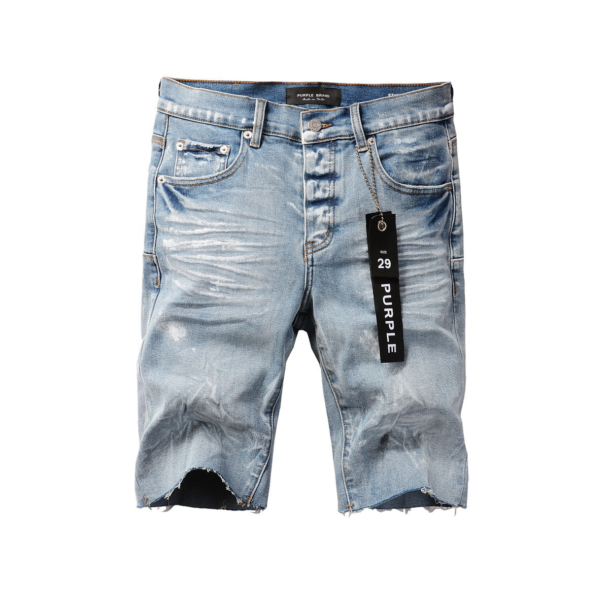 Short en jean bleu plissé tendance avec braguette boutonnée pour un look distinctif 