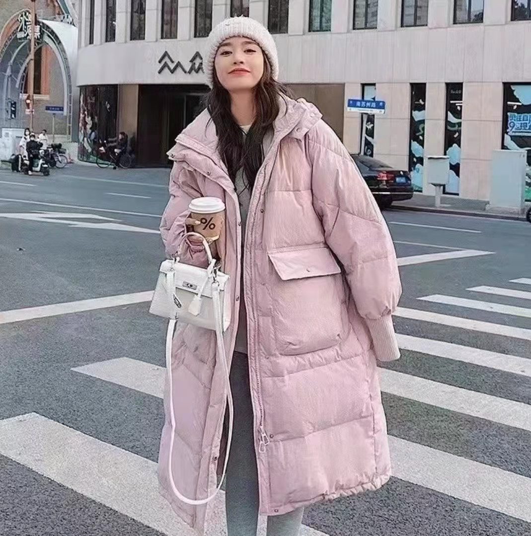 Veste à capuche en duvet de canard blanc pour vêtements d'extérieur pour femmes, longueur genou, vêtements d'extérieur amples et épais