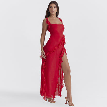 Nuevo vestido elegante con abertura y costuras con volantes sexy a la moda D1992300