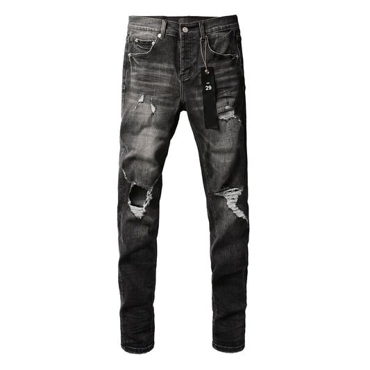 Black Distressed Jeans 9079 Long Pants with Stylish Rips and Tears