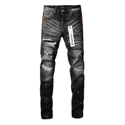 Mens New Black Grey Jeans - Urban Style with Unique Ripped Patches