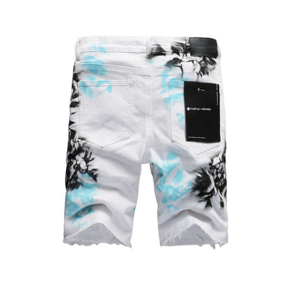 White Tie-Dye Printed Jean Shorts 5065 with a Stylish and Unique Design