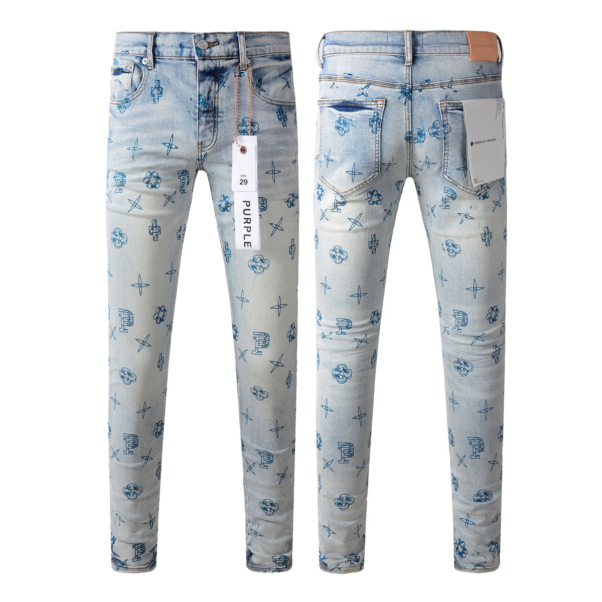 Trendy Blue Denim Pants 9063 with Unique Print Details for a Fashion-Forward Look