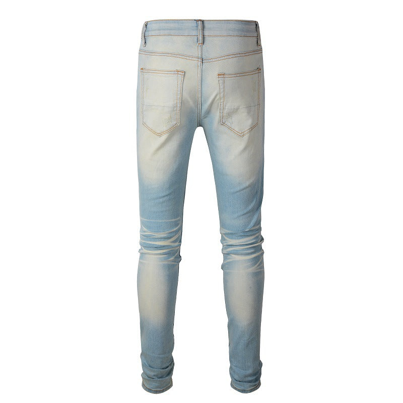 589 High Street Ripped Jeans Pantalon slim vintage déchiré avec patch 