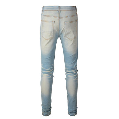 589 High Street Ripped Jeans Vintage Ripped Patch Slim-Fit Pants Jeans