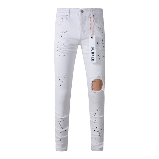 White Ink Spot Vintage Personality Fashion Ripped Jeans