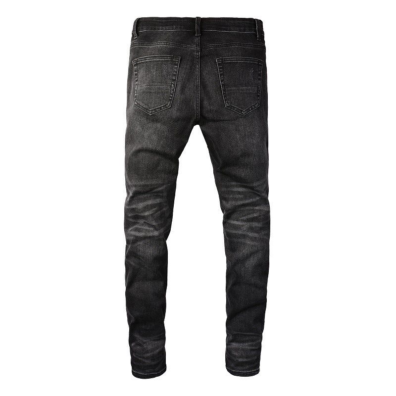 8638 Marca de moda Parche de agujero de alta elasticidad para jeans de hombre Adhesivo de tira elástica Jeans de corte ajustado y pies delgados 