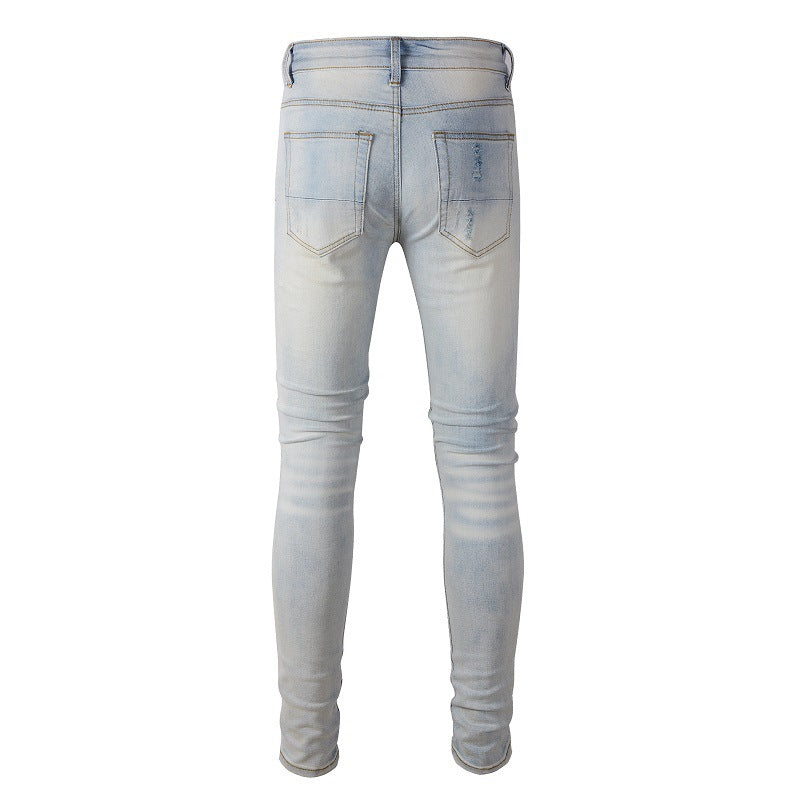 645 Jeans bleus déchirés de marque tendance Jeans Slim Slim High Street 