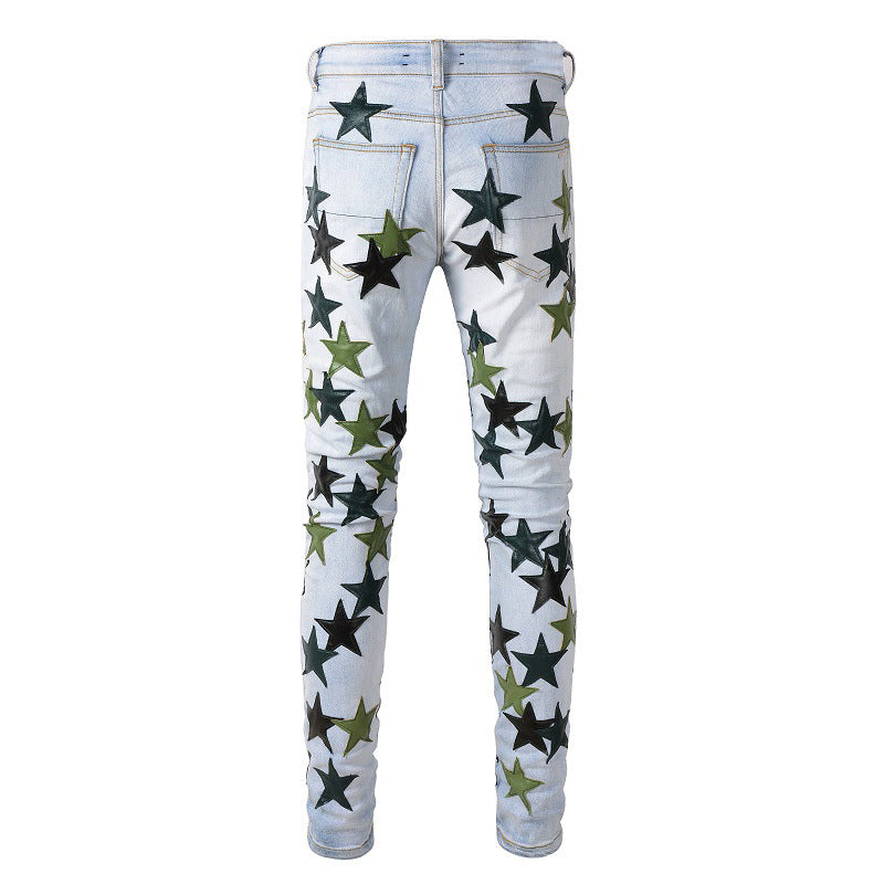 Vaqueros High Street Slim Stretch de High Craft con diseño de estrella verde y tendencia High Street #853 