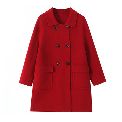 New Stylish Mid-Length Double-Sided Cashmere Coat with Turn-Down Collar