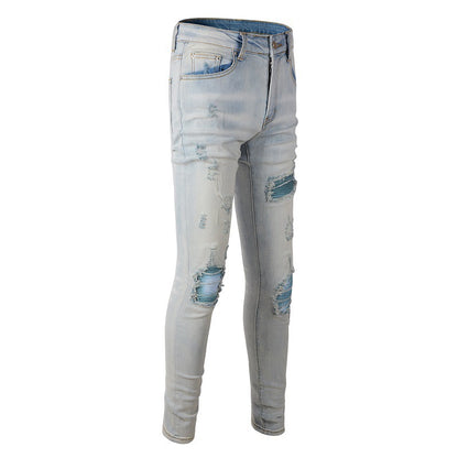 645 Jeans bleus déchirés de marque tendance Jeans Slim Slim High Street 