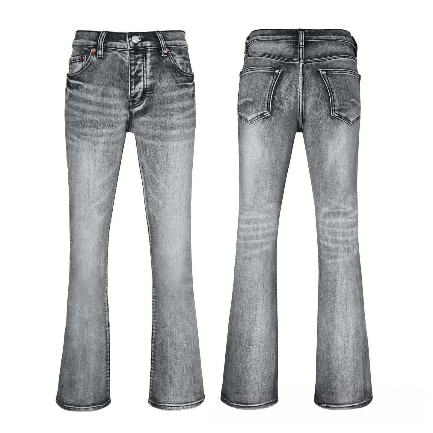 Grey Tone Acid Wash Ripped Flare Jeans - Distressed High Waisted Wide Leg Denim