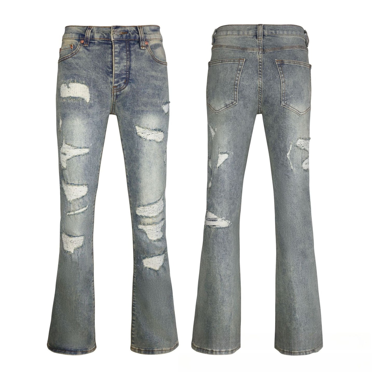 Vintage Light Blue Flared Jeans with Ripped Details - 70s Inspired Bootcut