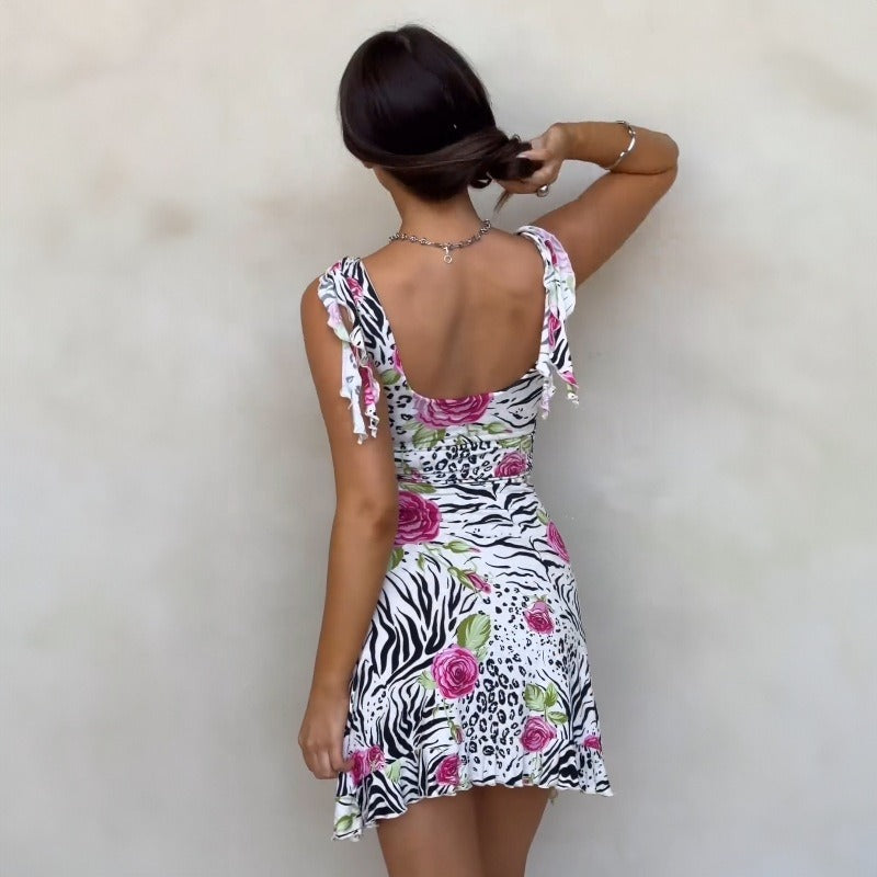 New Fashionable Printed Sexy Backless Fitted Side-Slit Dress D1993629