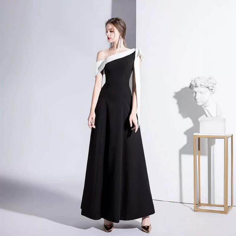 Nouvelle robe de soirée élégante à une épaule noire 2024 pour femme, robe longue amincissante pour l'été ltao678222889036 