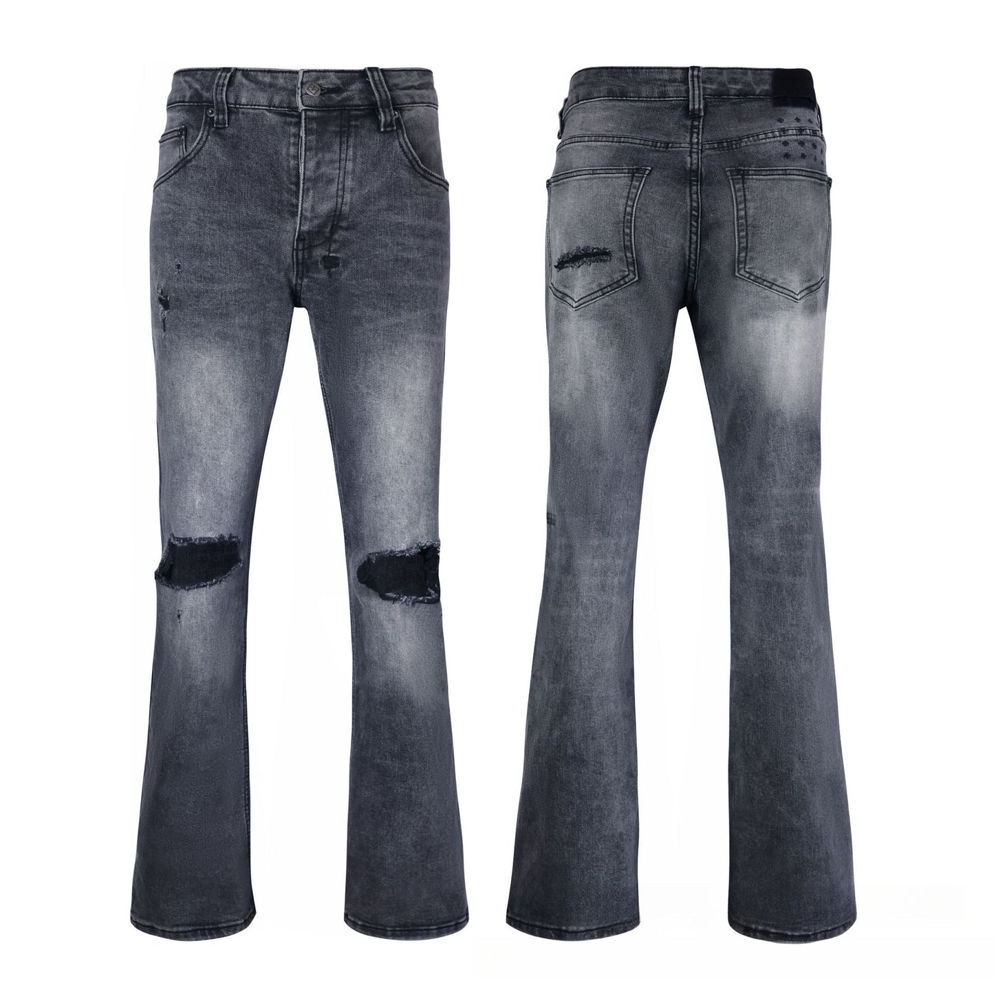 Men's Dark Grey Flare Jeans - Vintage Washed Denim with Classic Bootcut Fit