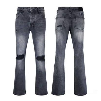 Men's Dark Grey Flare Jeans - Vintage Washed Denim with Classic Bootcut Fit