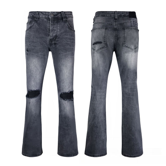 Men's Dark Grey Flare Jeans - Vintage Washed Denim with Classic Bootcut Fit