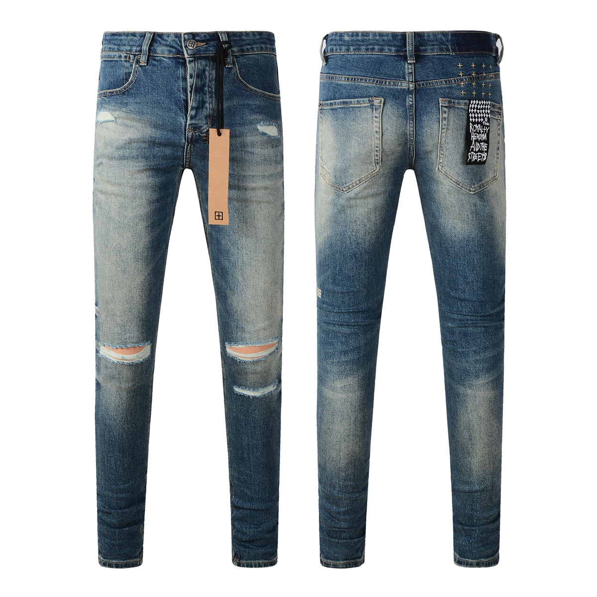 Classic Blue Ripped Knee Skinny Jeans 3018