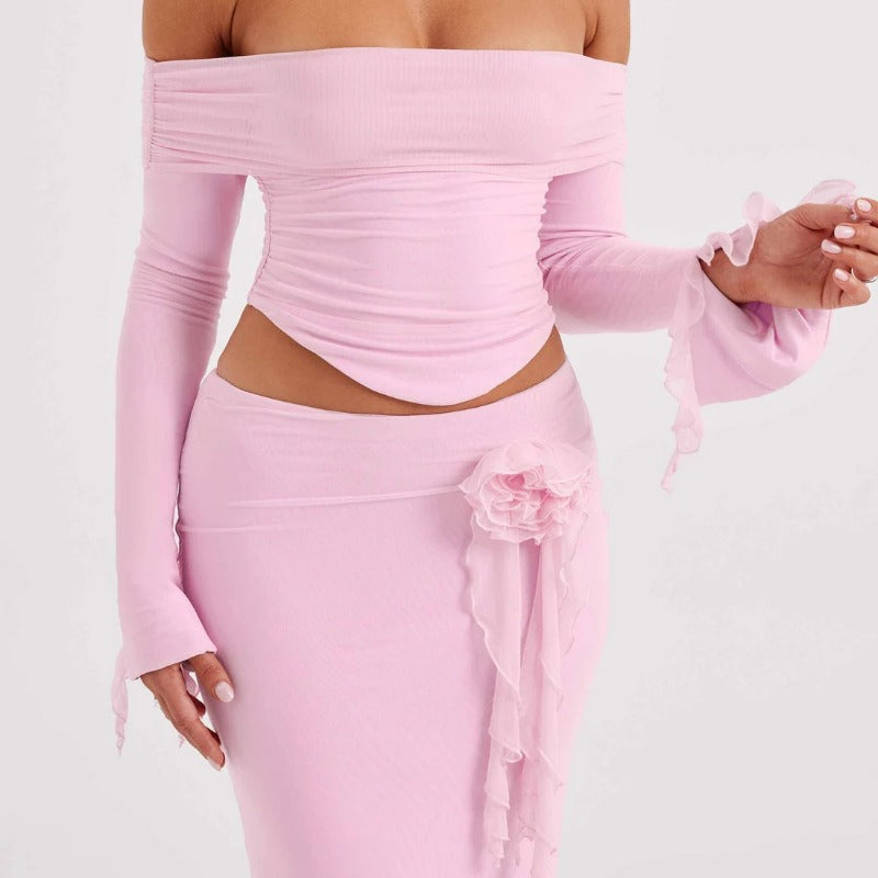 New Fashionable Sexy Strapless Off-Shoulder Top and Maxi Skirt Set S1992668