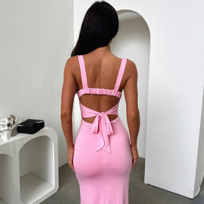 New Slim-Fit Elegant Sleeveless Split Backless Spaghetti Strap Bodycon Dress D1993226