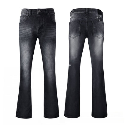 Premium Charcoal Black Denim - Iconic Cross Embroidery Detail with Rugged Aged Finish