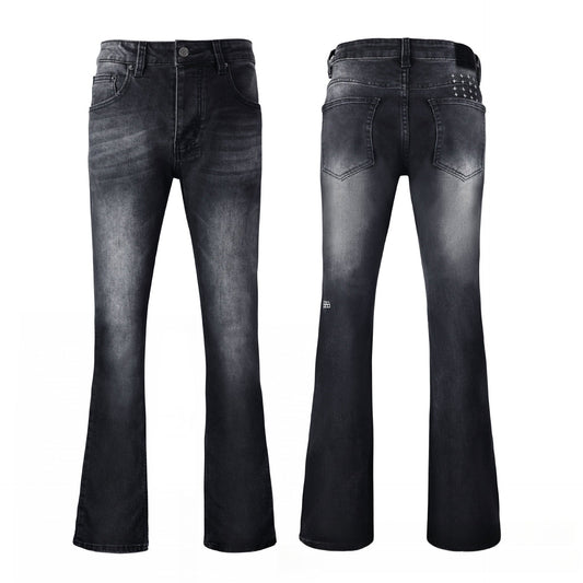 Premium Charcoal Black Denim - Iconic Cross Embroidery Detail with Rugged Aged Finish