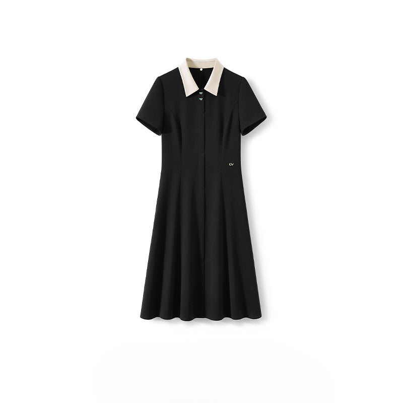 Little Black Dress Series with Slim Fit and Color-Block Short Sleeves