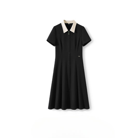 Little Black Dress Series with Slim Fit and Color-Block Short Sleeves