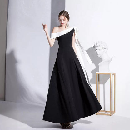 Nouvelle robe de soirée élégante à une épaule noire 2024 pour femme, robe longue amincissante pour l'été ltao678222889036 