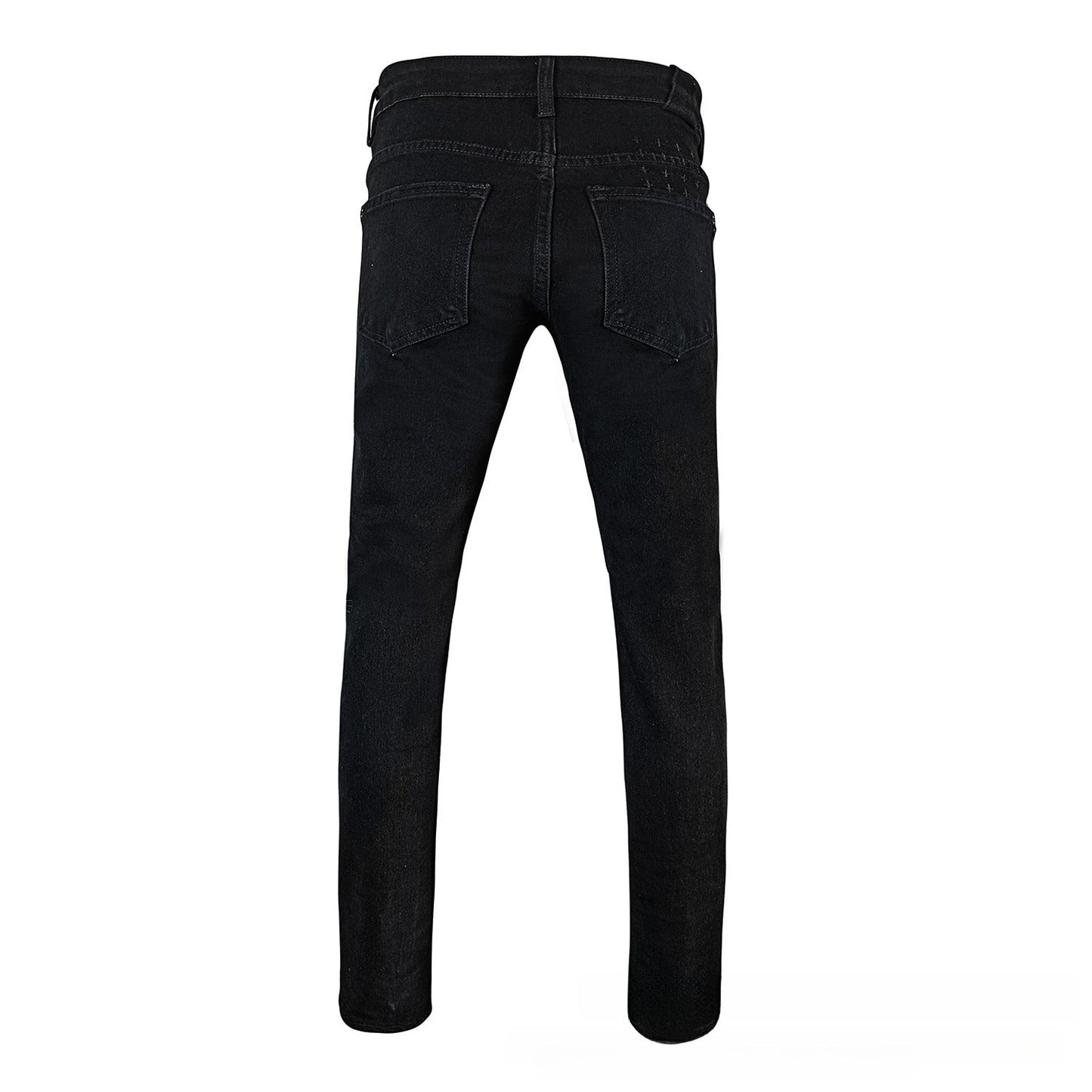 Black Vintage Ripped Flare Jeans with Red Flame-Style Embroidery - Slim Fit Bell Bottom Denim