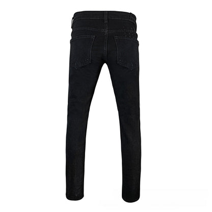 Black Vintage Ripped Flare Jeans with Red Flame-Style Embroidery - Slim Fit Bell Bottom Denim
