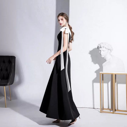 New 2024 Black One-Shoulder Elegant Socialite Evening Gown Slimming Maxi Dress for Summer  ltao678222889036